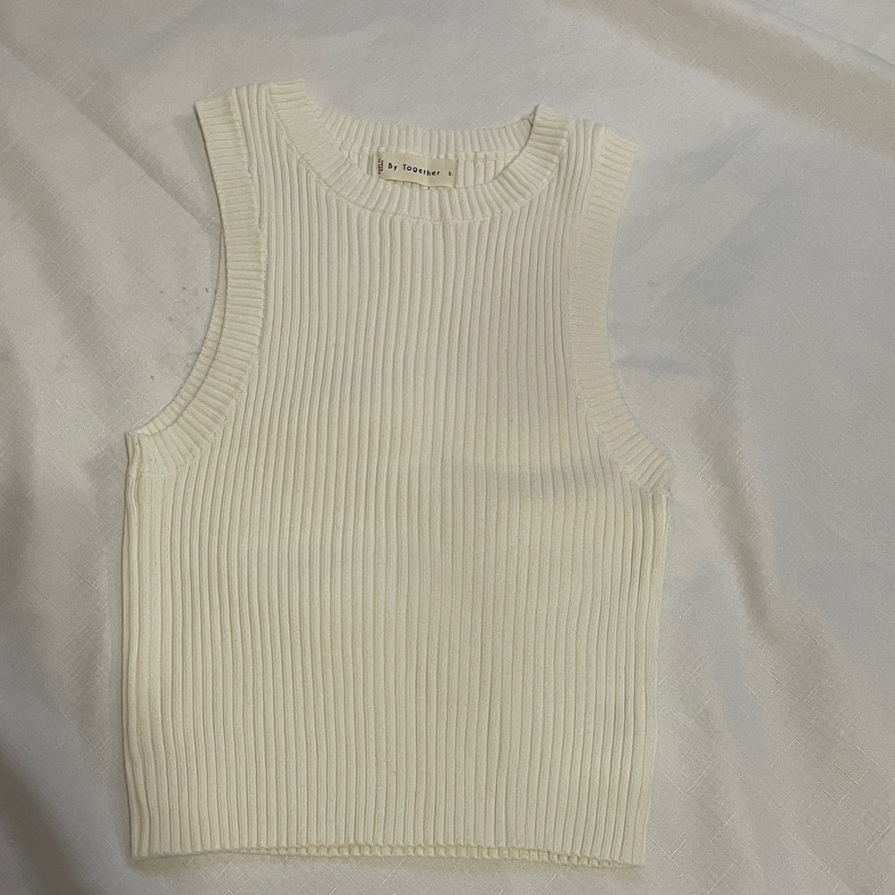 By Together Cream Ribbed Tank Top